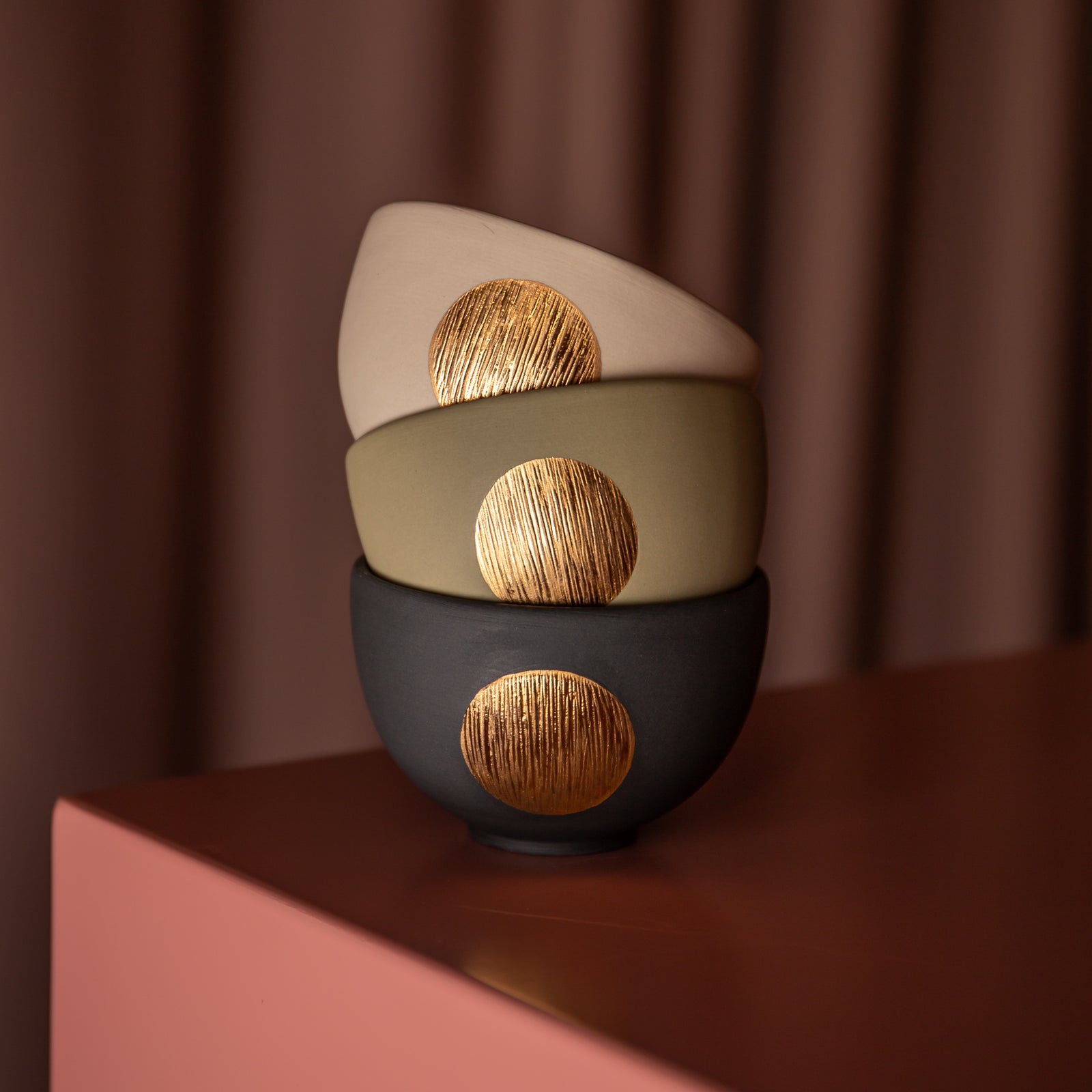 Three-Piece Mini Bowl Set - Nr. 1 - olive-light-dark grey