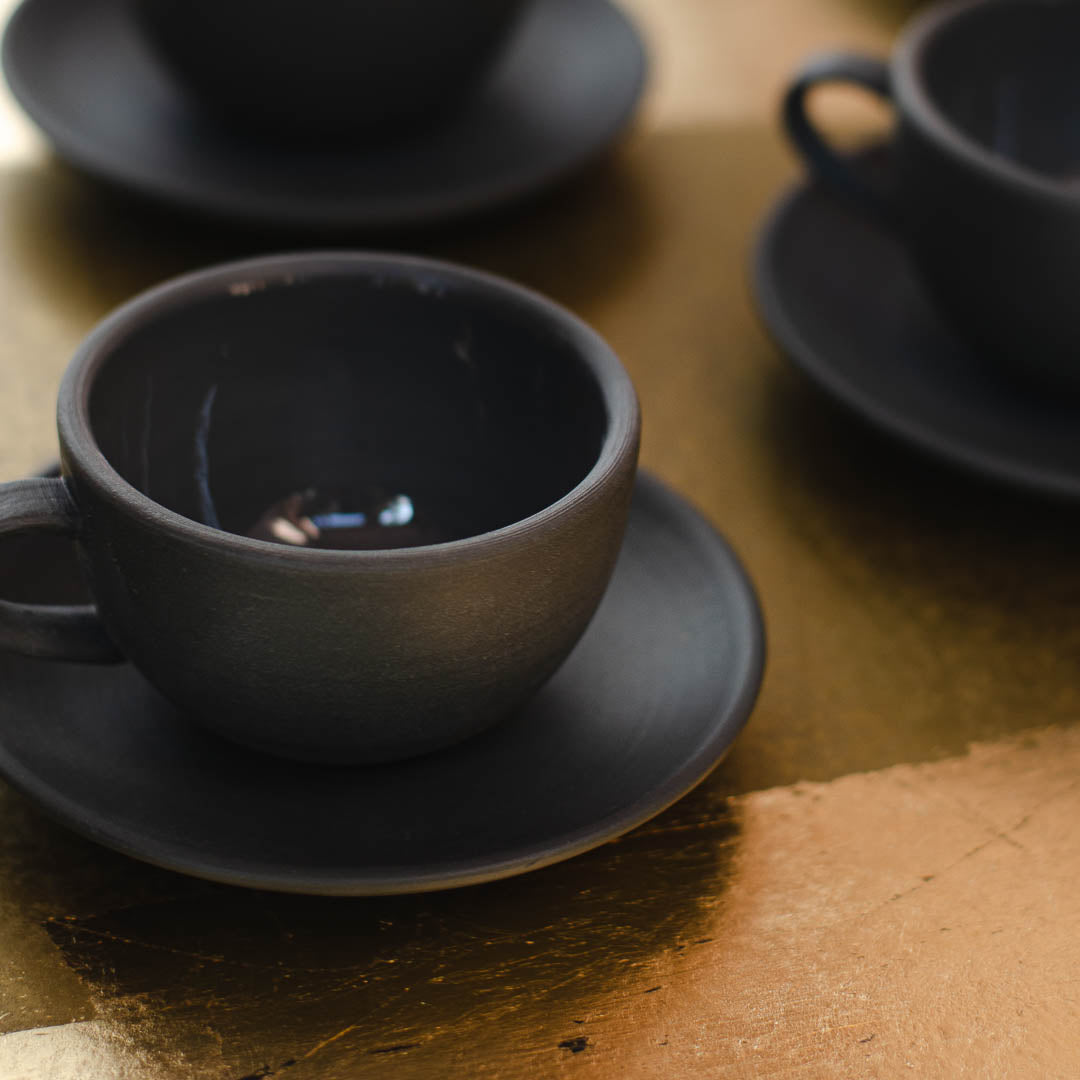 Charcoal Grey Cup&Saucer, two sizes