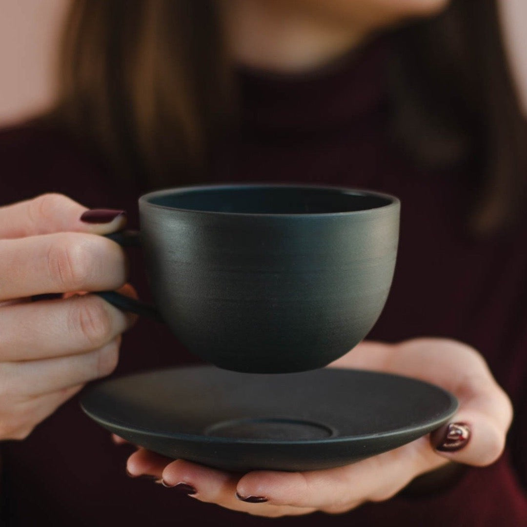 Charcoal Grey Cup&Saucer, two sizes